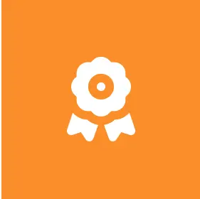 A white award ribbon icon on an orange background represents excellence and reliability, much like a trusted mobile home supplier in Senatobia.