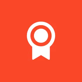 A white medal icon on an orange background, resembling a circular badge with a ribbon-like extension below—perfect for recognizing excellence in the search for mobile homes for rent.